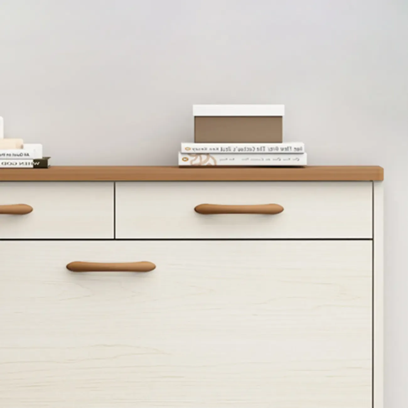 Narrow Beige Solid Wood Drop Front Shoe Cabinet Image - 13