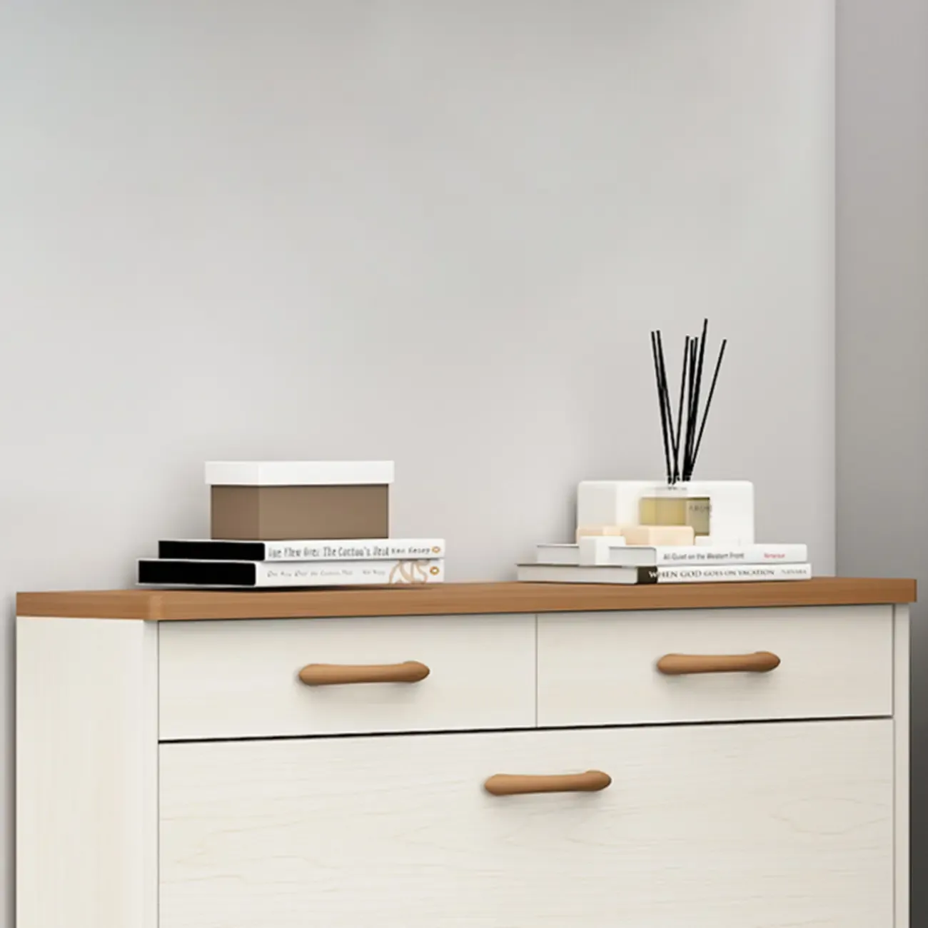 Narrow Beige Solid Wood Drop Front Shoe Cabinet Image - 15