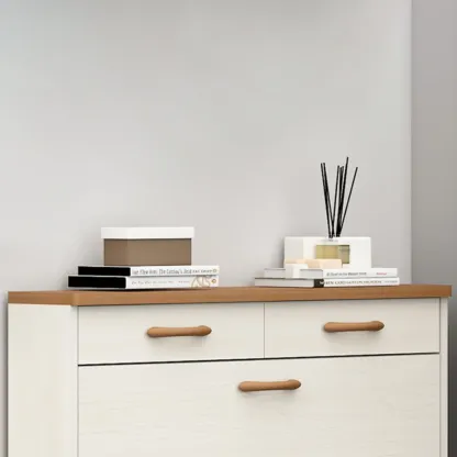 Narrow Beige Solid Wood Drop Front Shoe Cabinet Image - 15