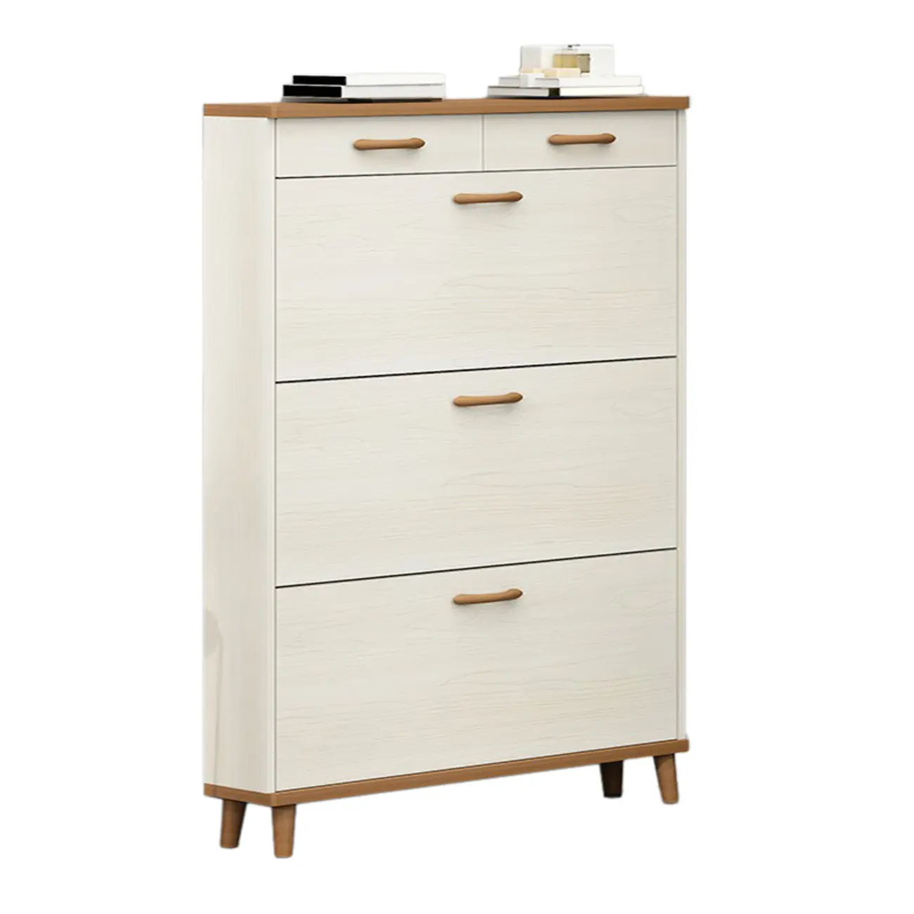 Narrow Beige Solid Wood Drop Front Shoe Cabinet Image - 19 | homeyfad