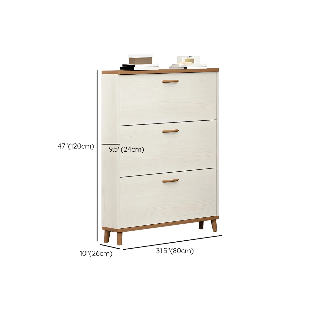 Narrow Beige Solid Wood Drop Front Shoe Cabinet Image - 24 | homeyfad