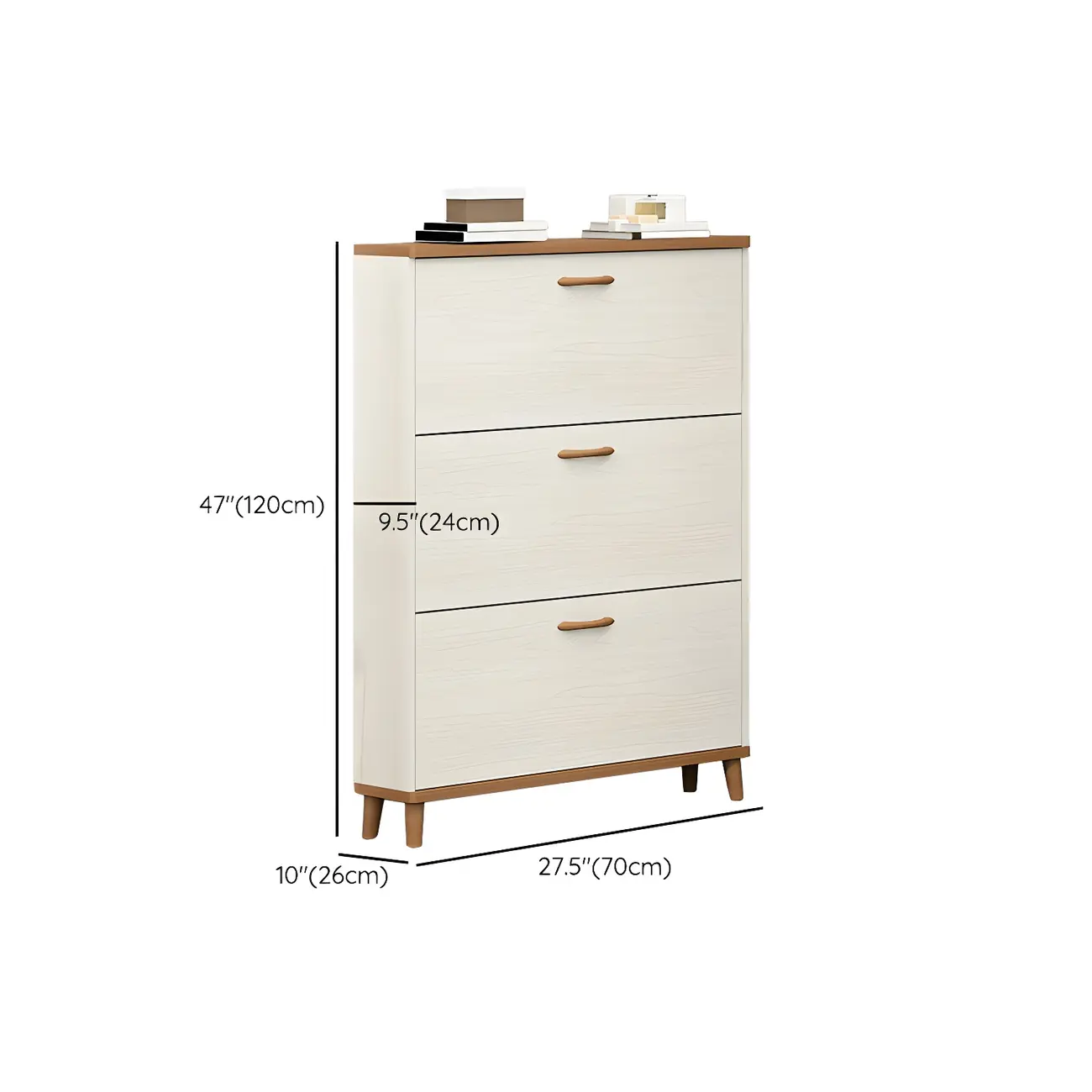 Narrow Beige Solid Wood Drop Front Shoe Cabinet Image - 25 | homeyfad