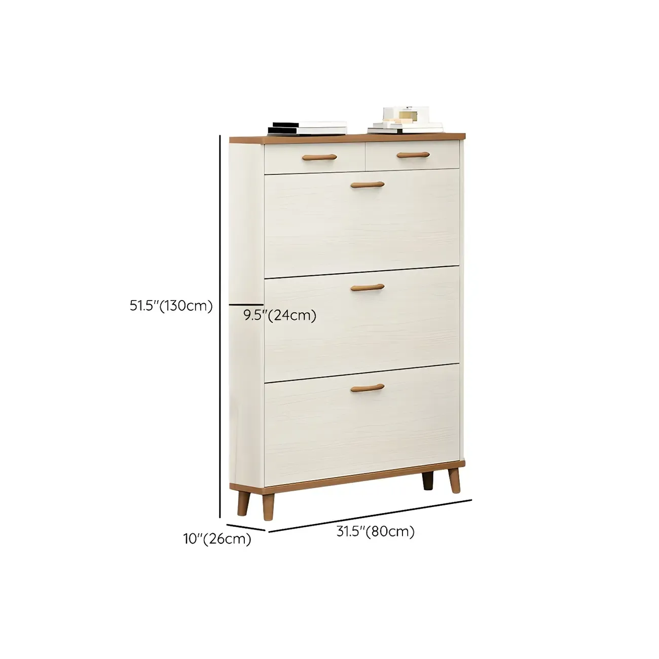 Narrow Beige Solid Wood Drop Front Shoe Cabinet Image - 26