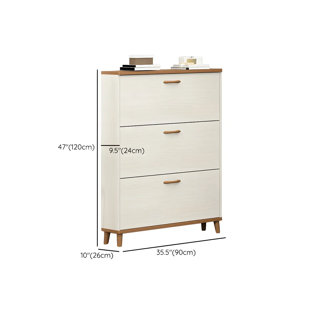 Narrow Beige Solid Wood Drop Front Shoe Cabinet Image - 28 | homeyfad