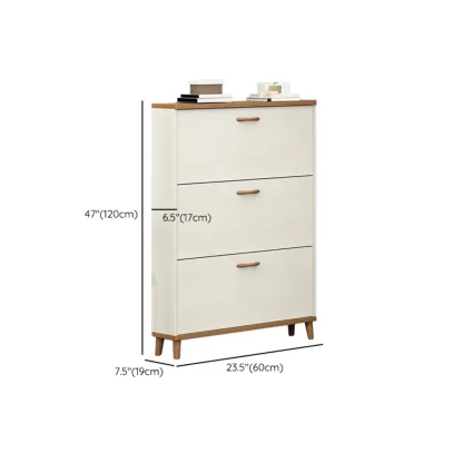 Narrow Beige Solid Wood Drop Front Shoe Cabinet Image - 29