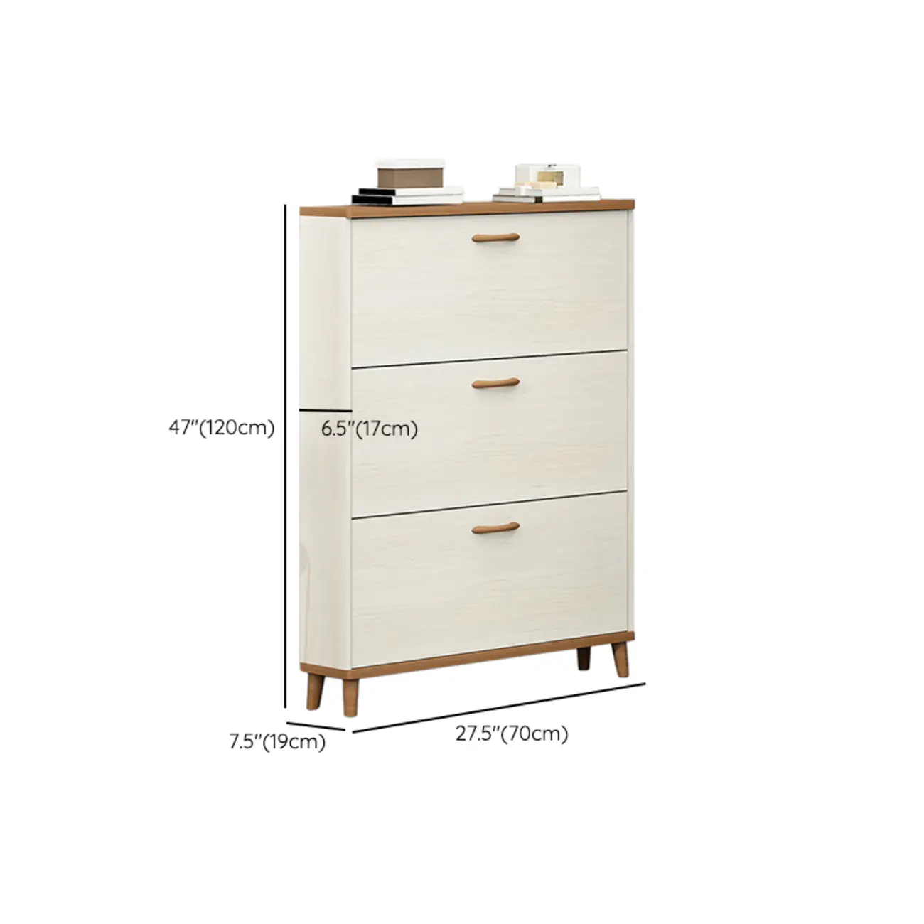 Narrow Beige Solid Wood Drop Front Shoe Cabinet Image - 30 | homeyfad