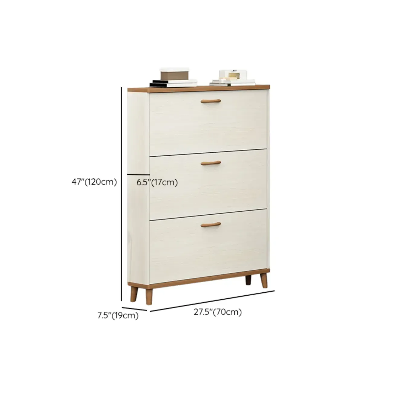 Narrow Beige Solid Wood Drop Front Shoe Cabinet Image - 30