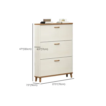 Narrow Beige Solid Wood Drop Front Shoe Cabinet Image - 30