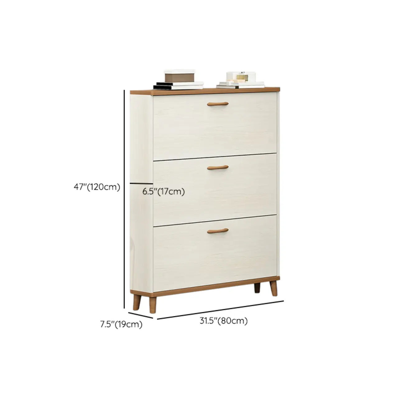 Narrow Beige Solid Wood Drop Front Shoe Cabinet Image - 31 | homeyfad