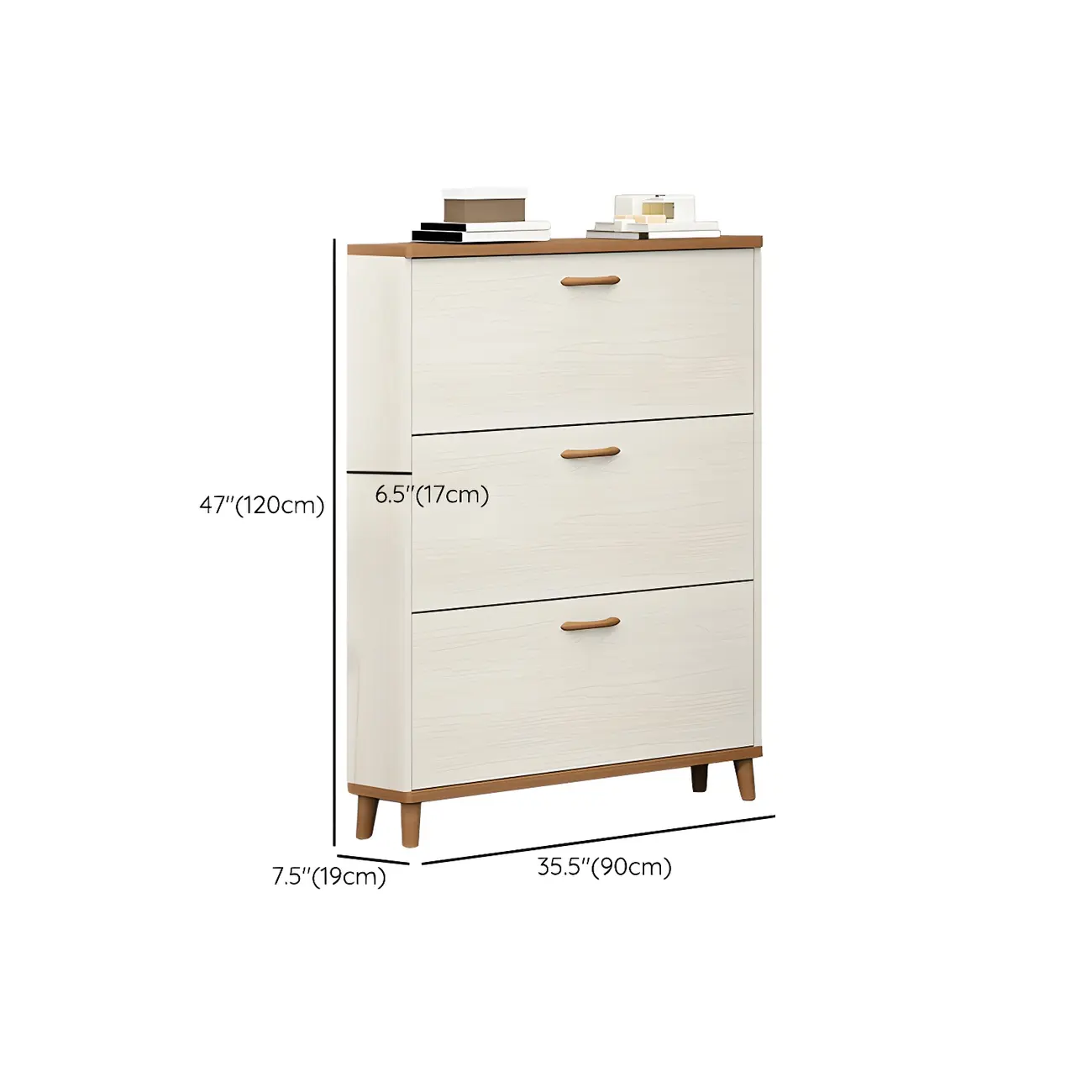 Narrow Beige Solid Wood Drop Front Shoe Cabinet Image - 32 | homeyfad