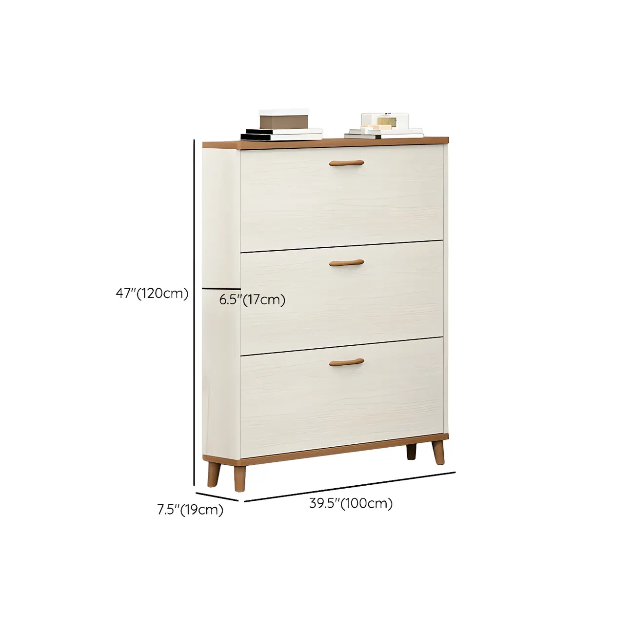 Narrow Beige Solid Wood Drop Front Shoe Cabinet Image - 33 | homeyfad