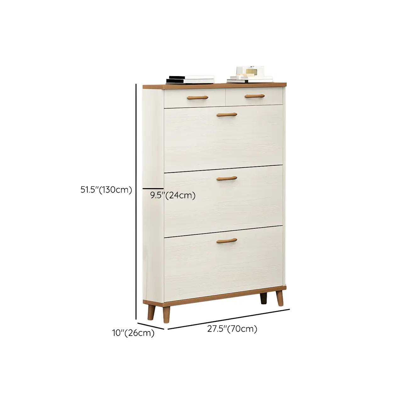 Narrow Beige Solid Wood Drop Front Shoe Cabinet Image - 34 | homeyfad