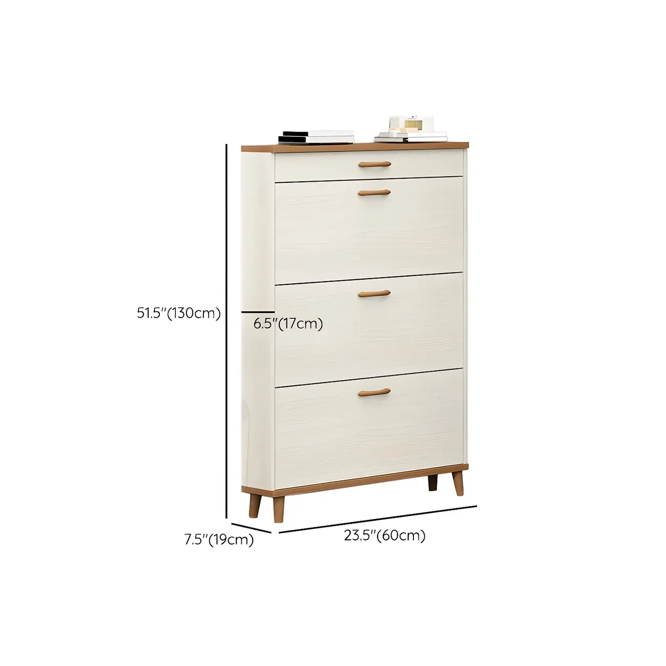 Narrow Beige Solid Wood Drop Front Shoe Cabinet Image - 37 | homeyfad