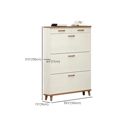 Narrow Beige Solid Wood Drop Front Shoe Cabinet Image - 41
