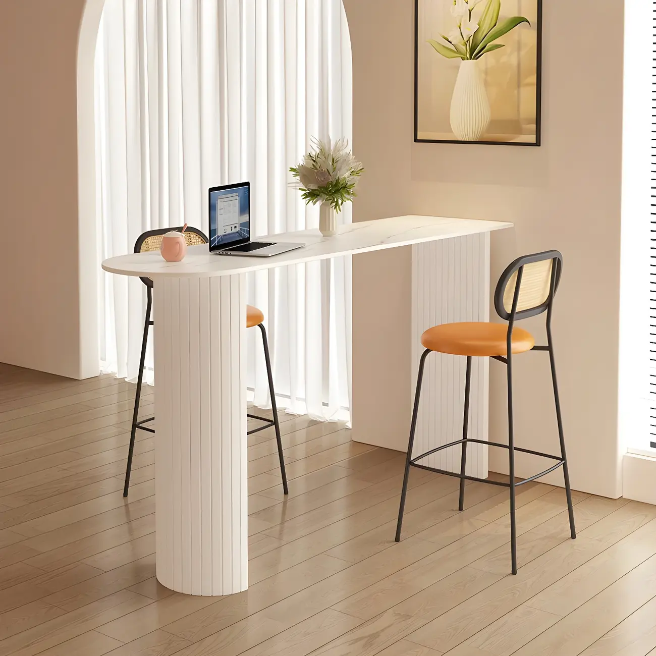 Modern Stone White Steel Base Bar Table for Living Room Image - 3 | homeyfad