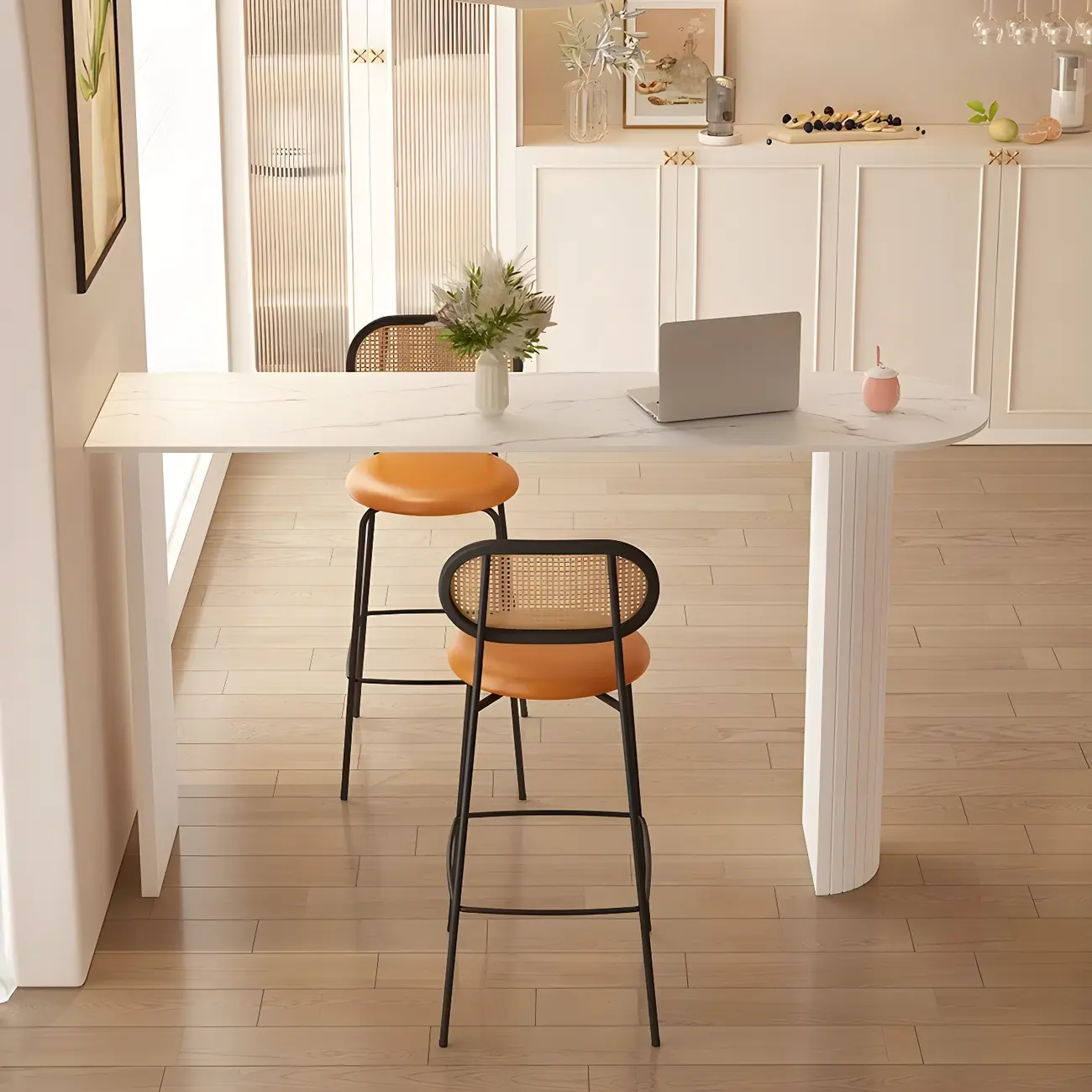 Modern Stone White Steel Base Bar Table for Living Room Image - 4 | homeyfad