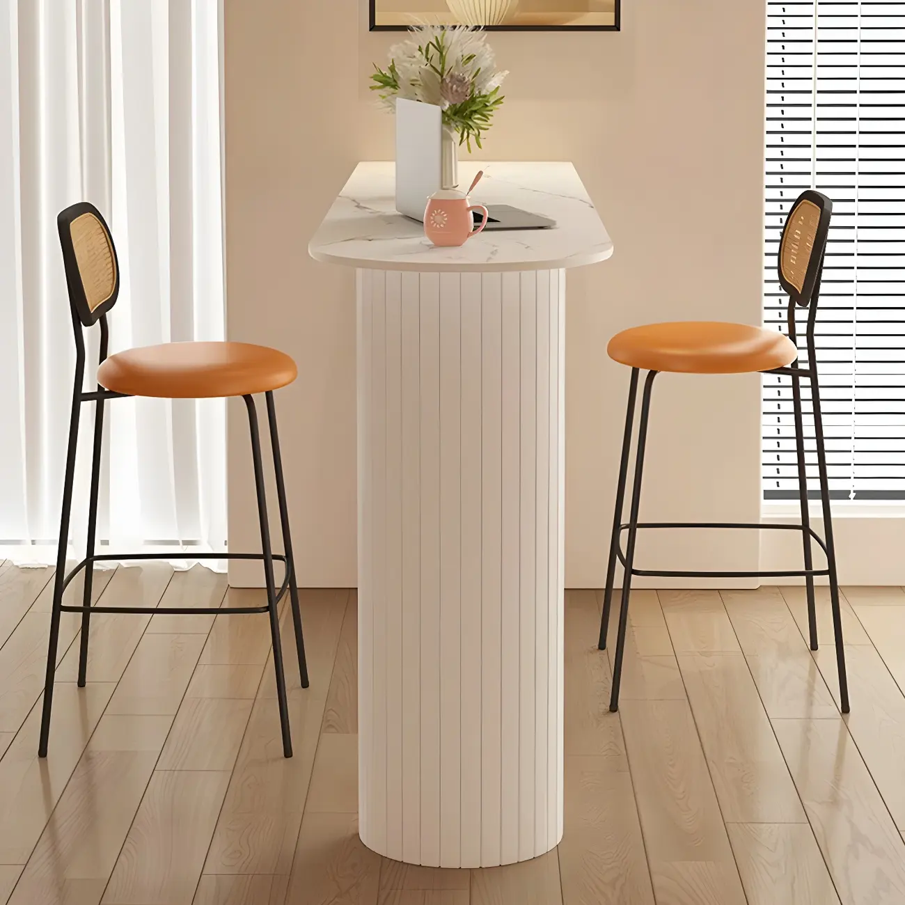 Modern Stone White Steel Base Bar Table for Living Room Image - 5 | homeyfad