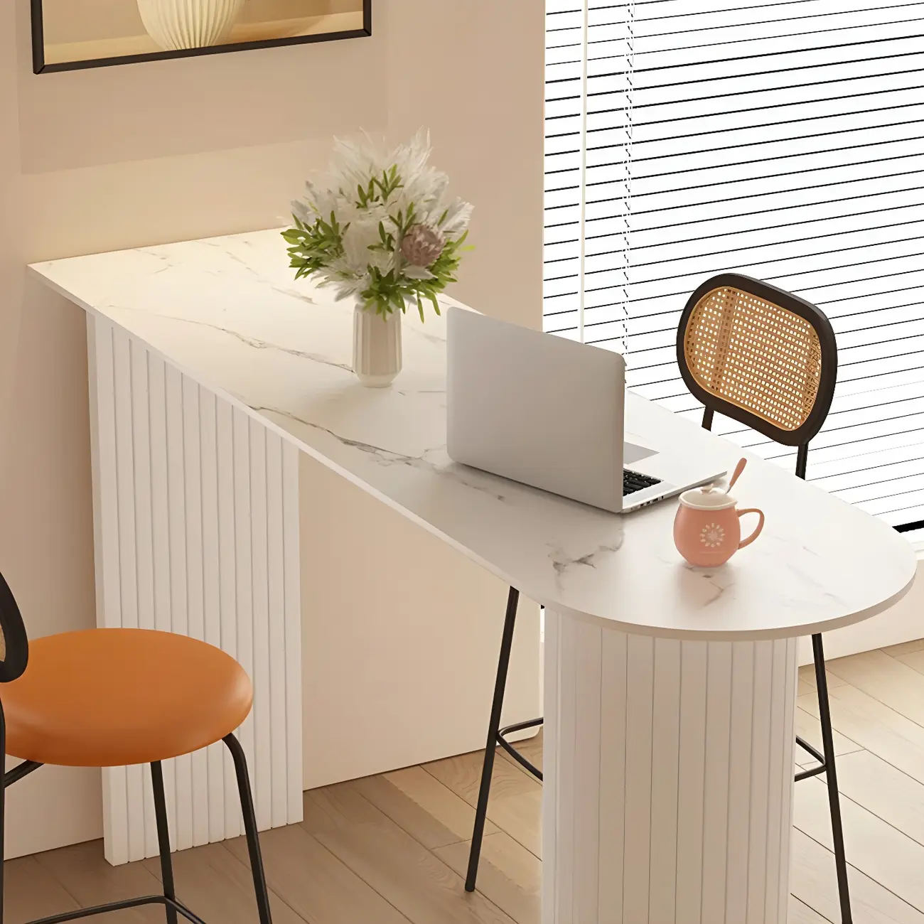 Modern Stone White Steel Base Bar Table for Living Room Image - 7 | homeyfad