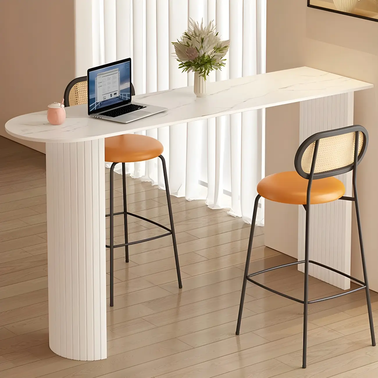 Modern Stone White Steel Base Bar Table for Living Room Image - 8 | homeyfad