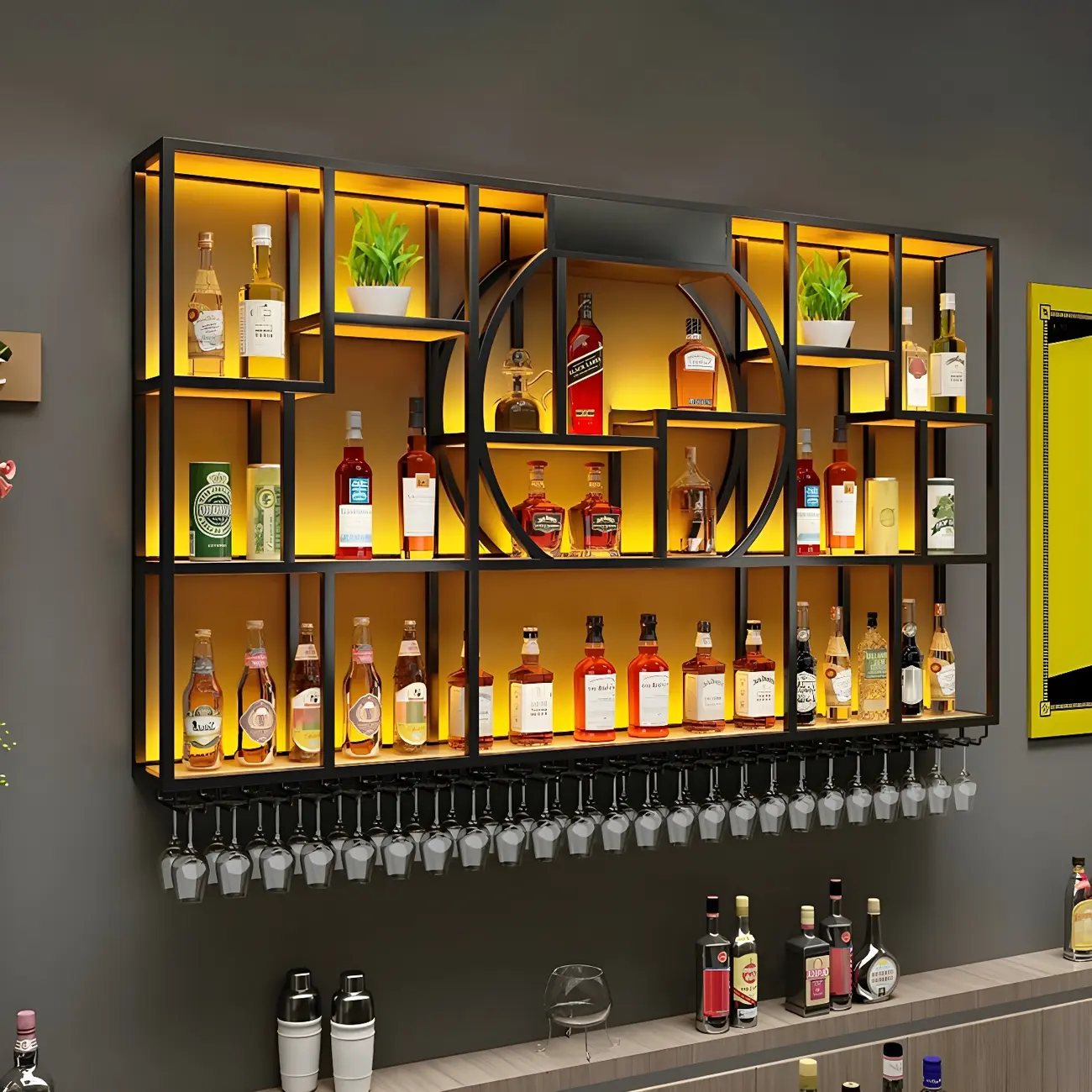Industrial Black Metal Wall-Mounted Wine Glass Rack Image - 1 | homeyfad