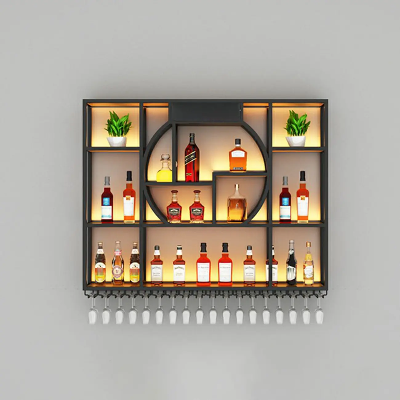 Industrial Black Metal Wall-Mounted Wine Glass Rack Image - 2 | homeyfad