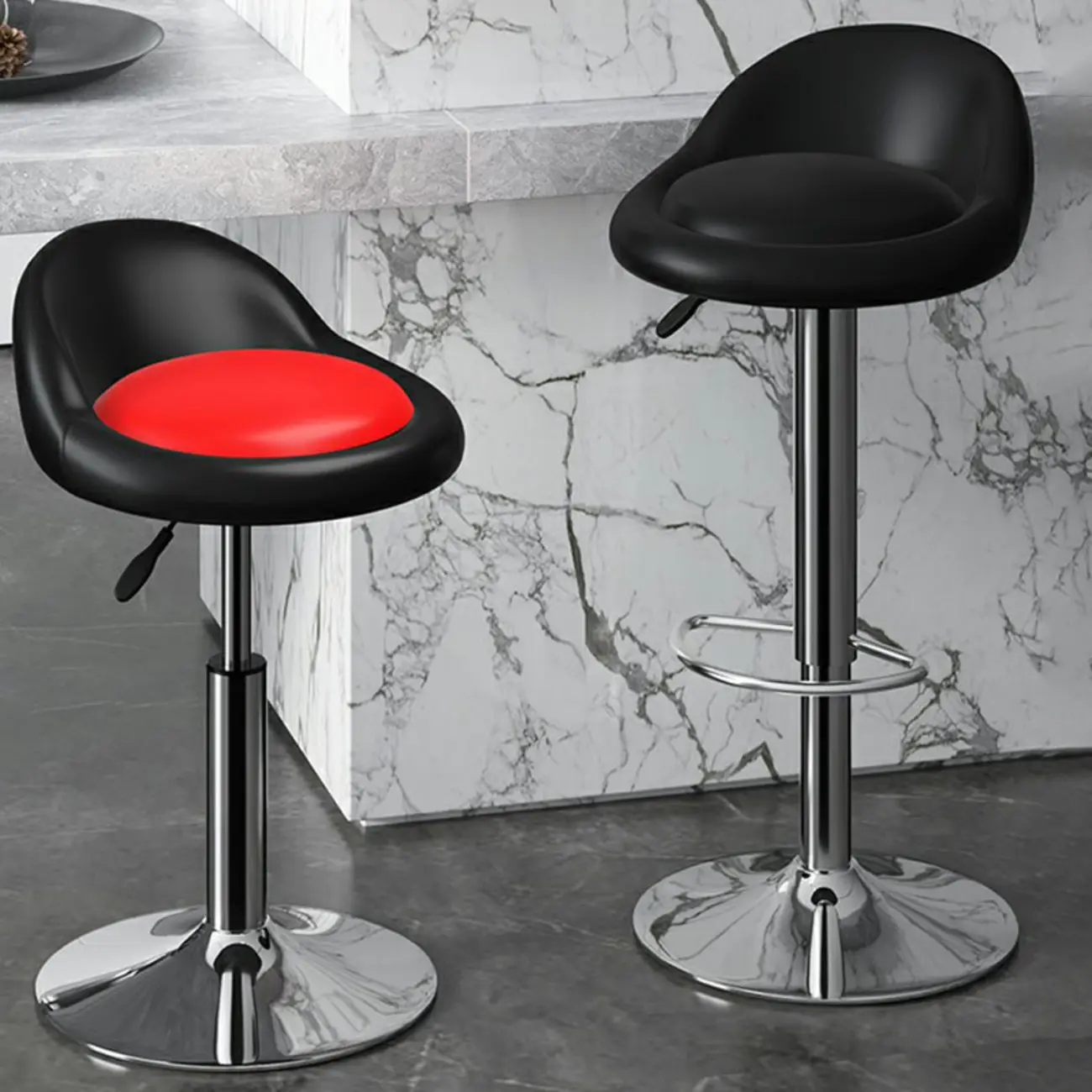 Minimalist Faux Leather Swivel Bar Stools with Soft Seat for Home Image - 1 | homeyfad