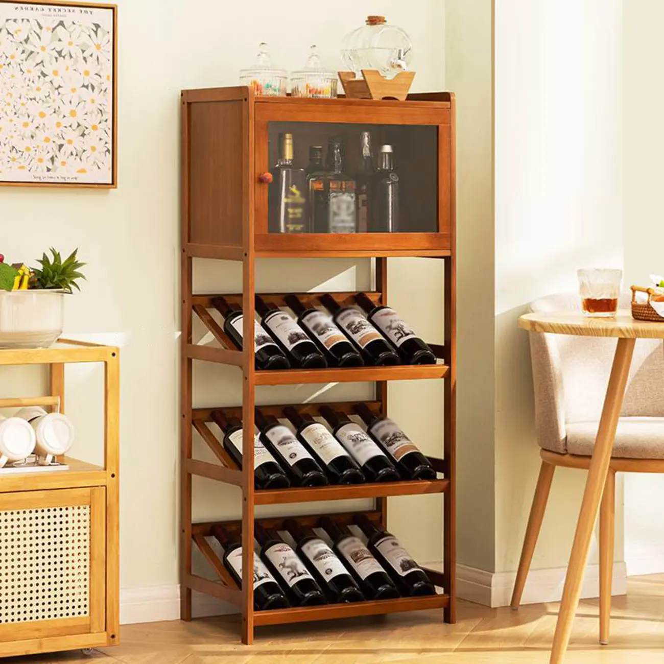 Natural Modern Floor Wooden Stackable Wine Rack Image - 1 | homeyfad
