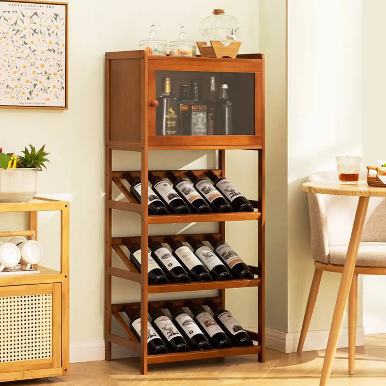Natural Modern Floor Wooden Stackable Wine Rack Image - 1