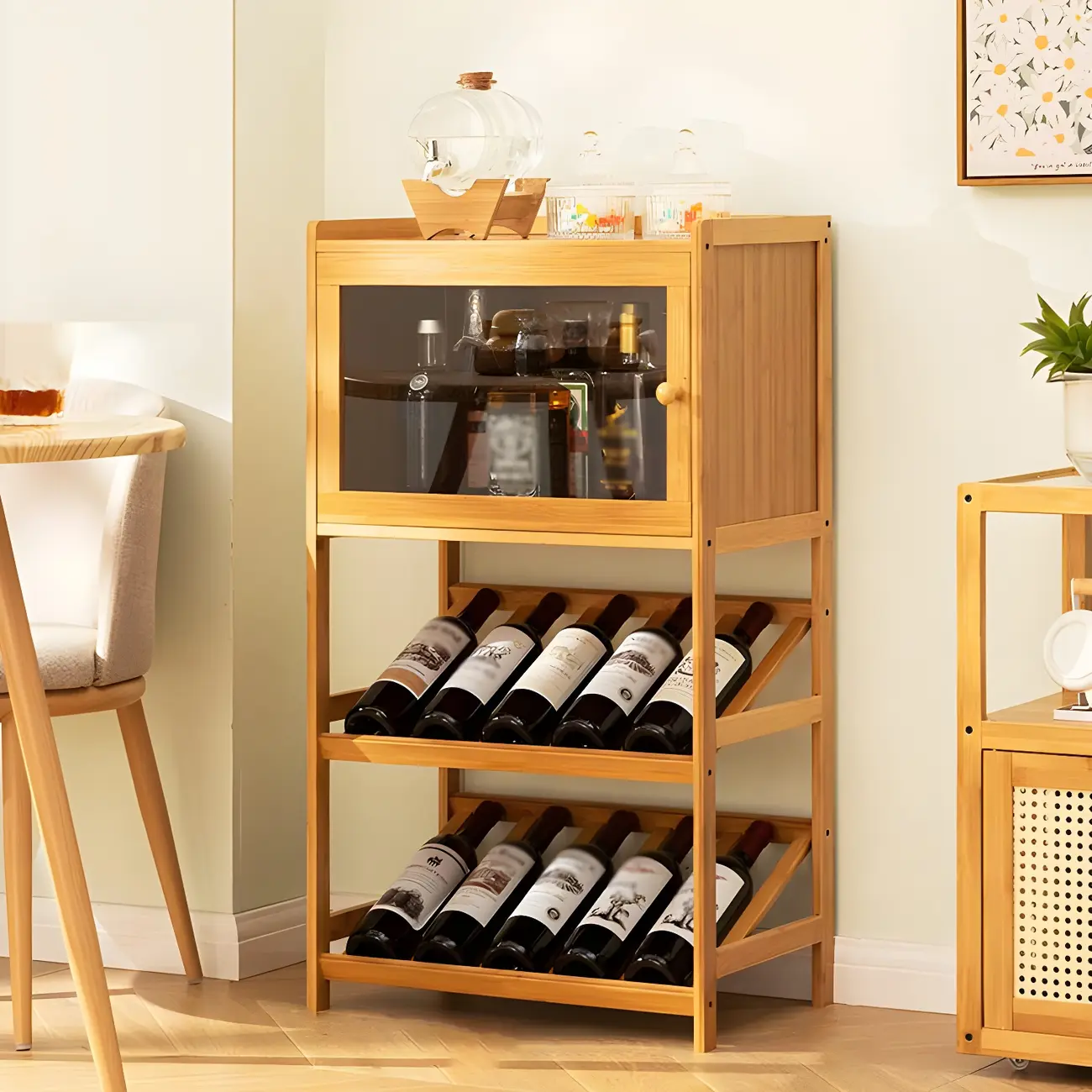 Natural Modern Floor Wooden Stackable Wine Rack Image - 8 | homeyfad