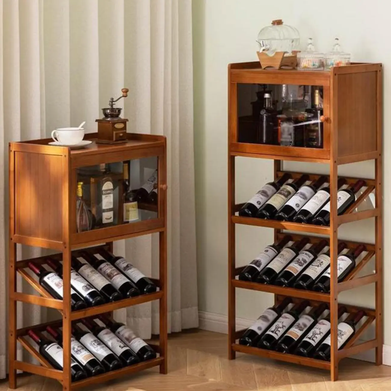 Natural Modern Floor Wooden Stackable Wine Rack Image - 2 | homeyfad