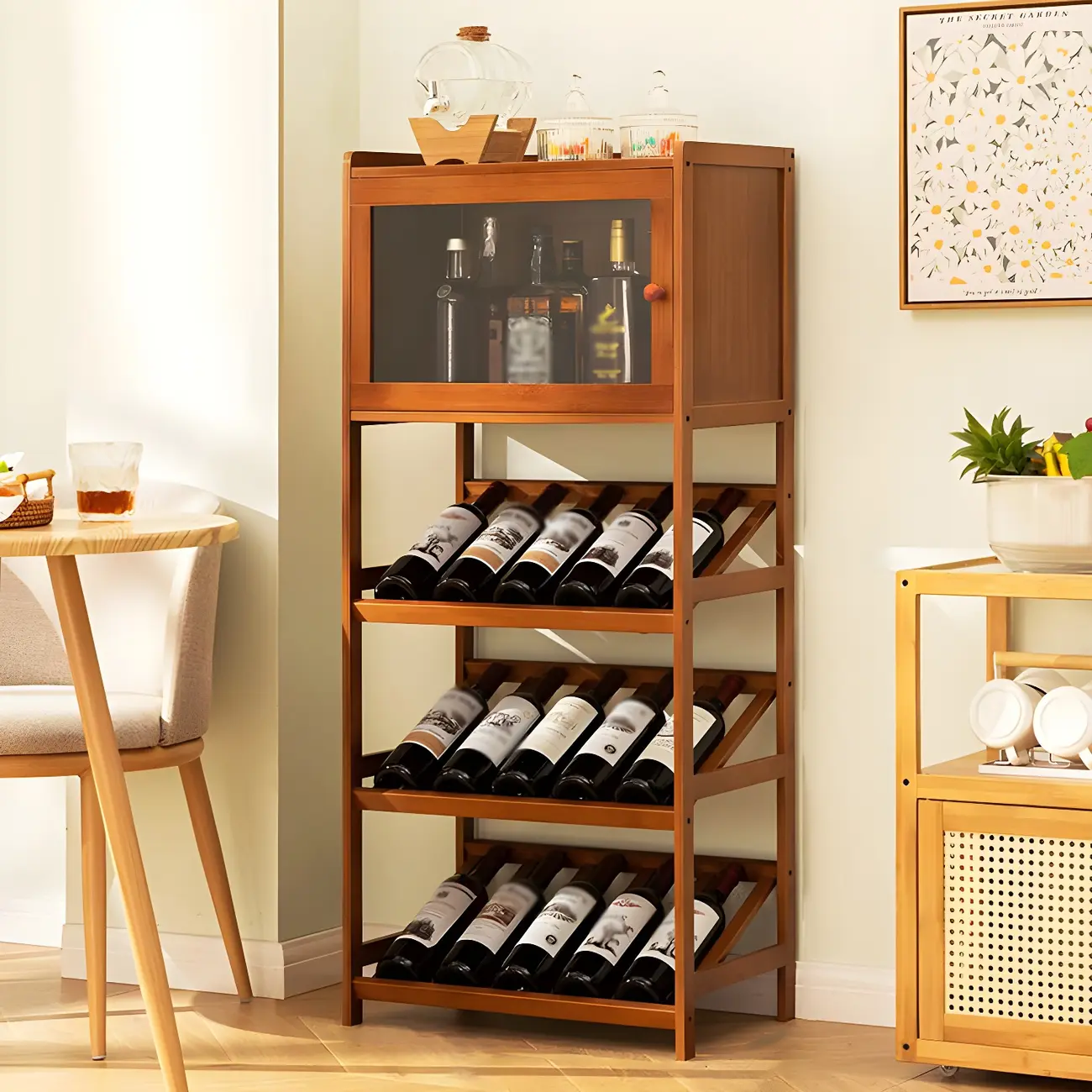 Natural Modern Floor Wooden Stackable Wine Rack Image - 9 | homeyfad