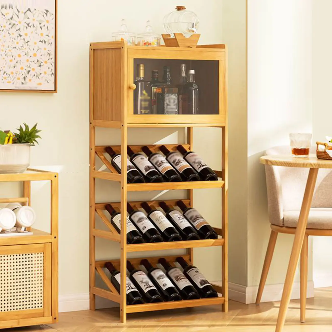 Natural Modern Floor Wooden Stackable Wine Rack Image - 10 | homeyfad