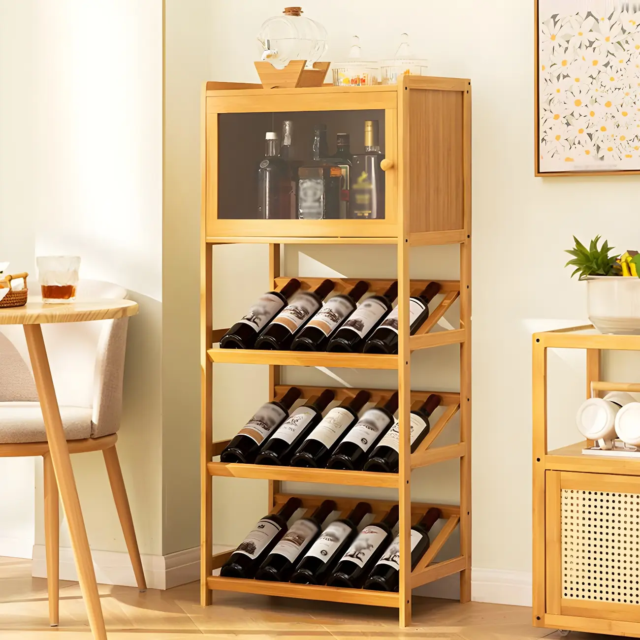 Natural Modern Floor Wooden Stackable Wine Rack Image - 11 | homeyfad