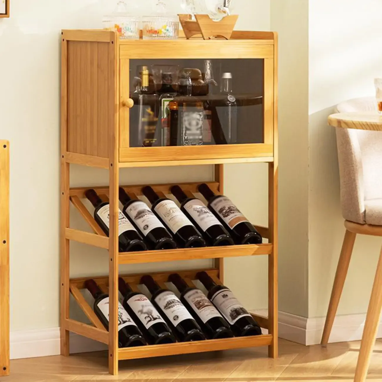 Natural Modern Floor Wooden Stackable Wine Rack Image - 12