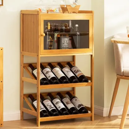 Natural Modern Floor Wooden Stackable Wine Rack Image - 12