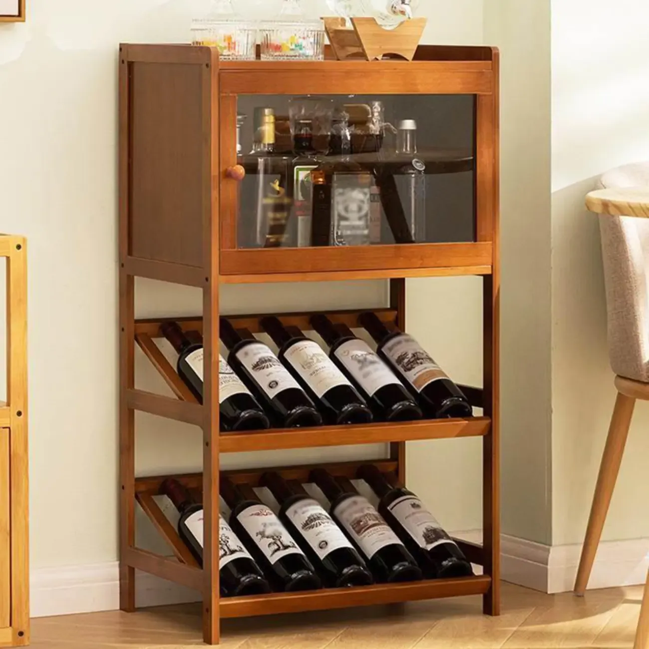 Natural Modern Floor Wooden Stackable Wine Rack Image - 13