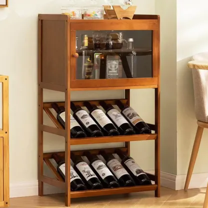 Natural Modern Floor Wooden Stackable Wine Rack Image - 13