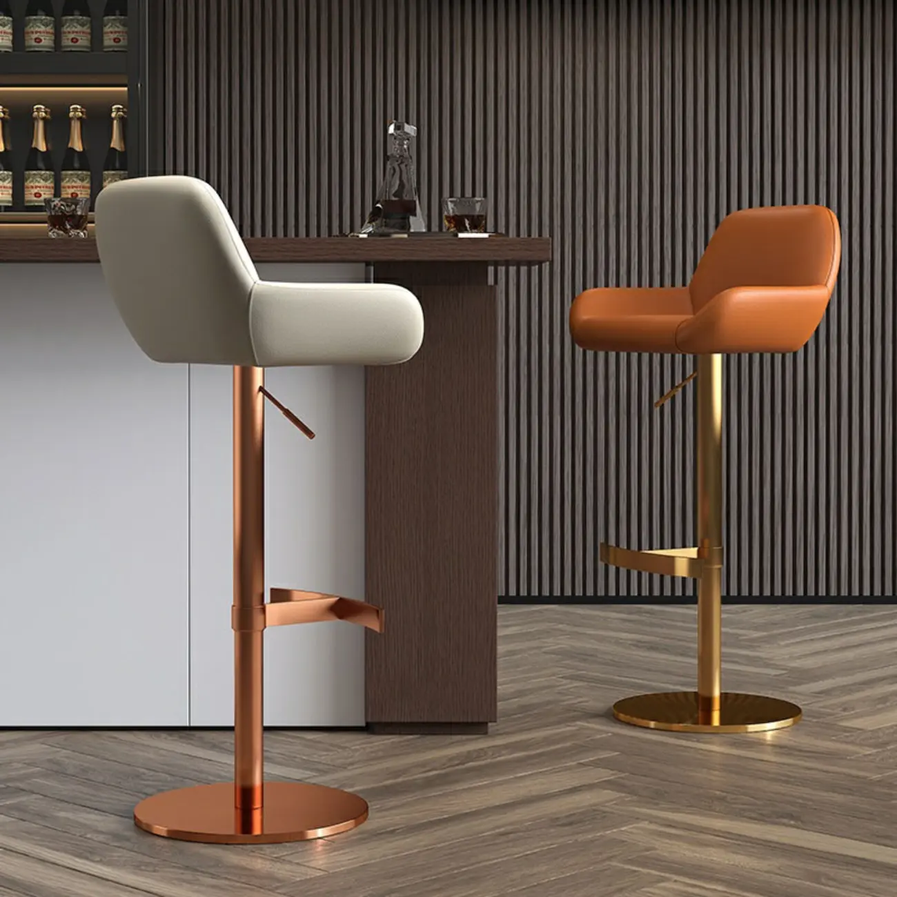 Minimalist Leather Swivel Bar Stools with Low Back for Kitchen Image - 2 | homeyfad