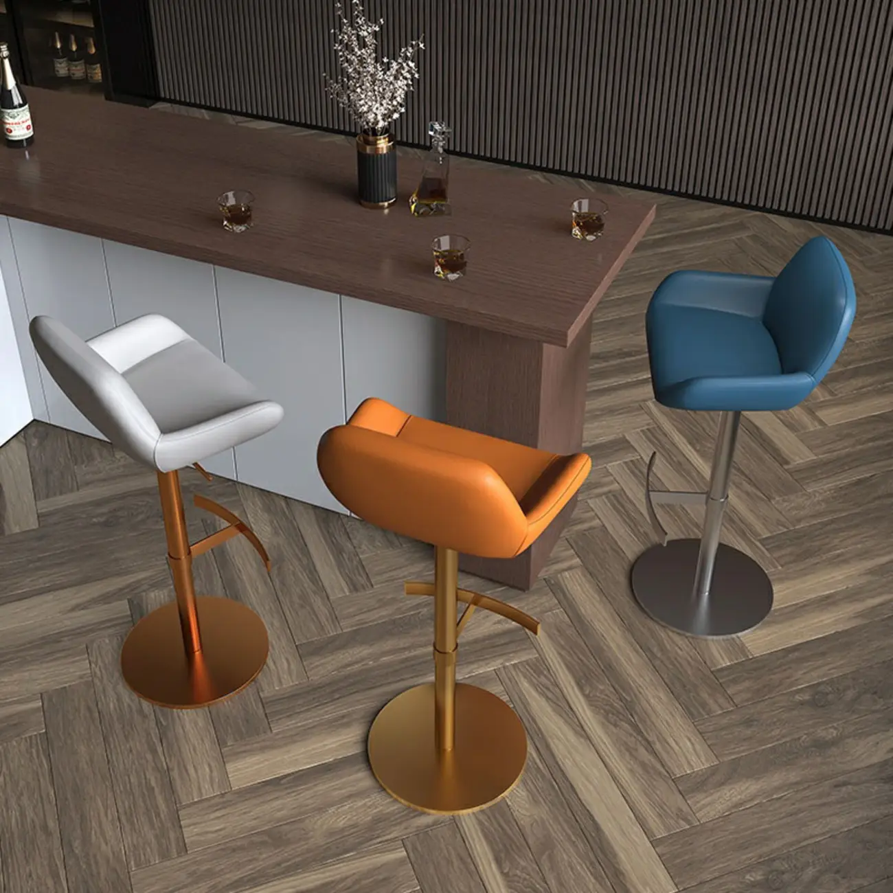 Minimalist Leather Swivel Bar Stools with Low Back for Kitchen Image - 1 | homeyfad