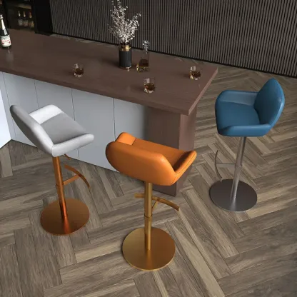 Minimalist Leather Swivel Bar Stools with Low Back for Kitchen Image - 1