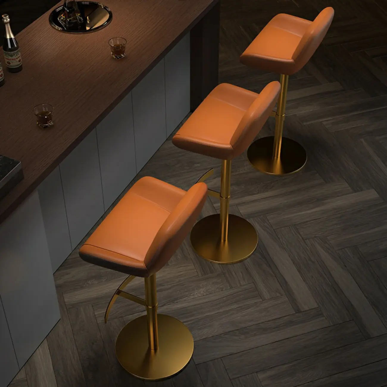 Minimalist Leather Swivel Bar Stools with Low Back for Kitchen Image - 5 | homeyfad