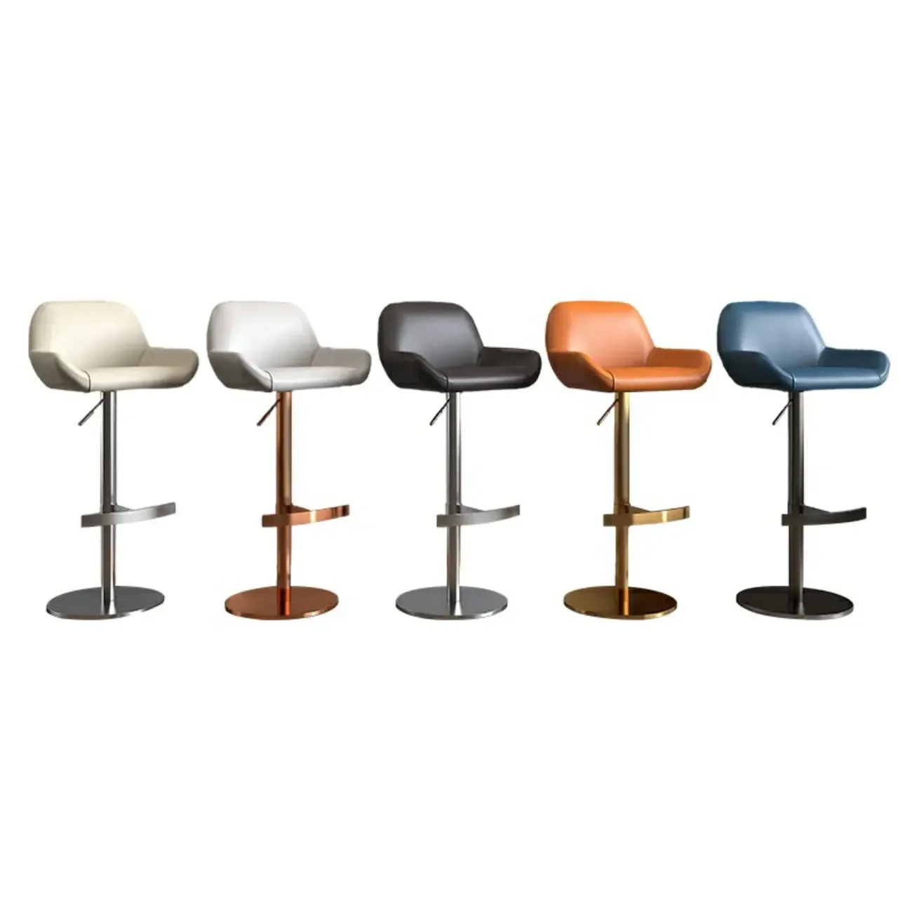 Minimalist Leather Swivel Bar Stools with Low Back for Kitchen Image - 10