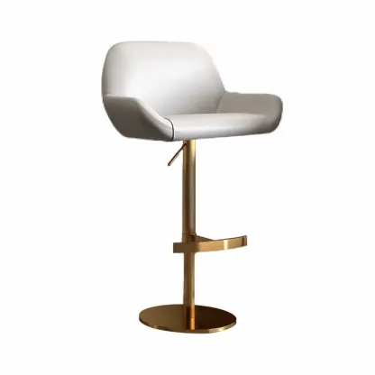 Minimalist Leather Swivel Bar Stools with Low Back for Kitchen Image - 12