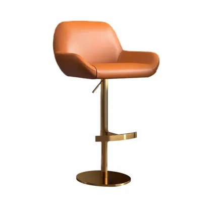 Minimalist Leather Swivel Bar Stools with Low Back for Kitchen Image - 16