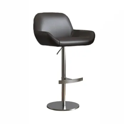 Minimalist Leather Swivel Bar Stools with Low Back for Kitchen Image - 26