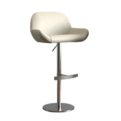 Minimalist Leather Swivel Bar Stools with Low Back for Kitchen Image - 29