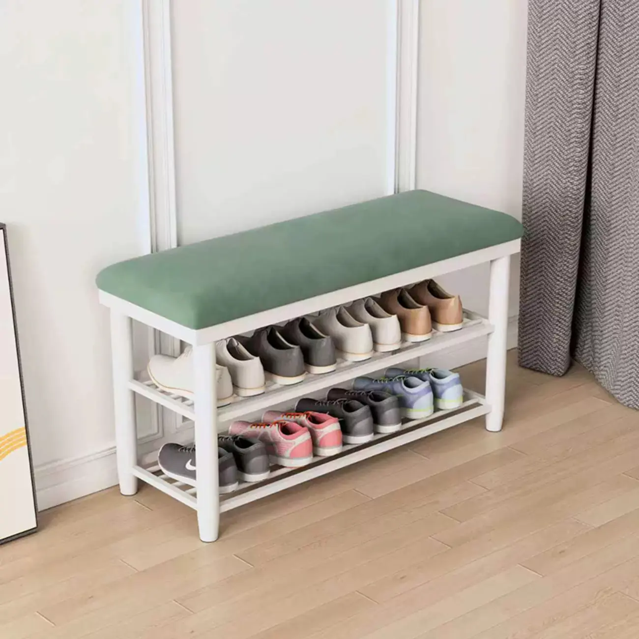 Modern Metal Entryway Shoe Storage Bench with Cushion Image - 1 | homeyfad