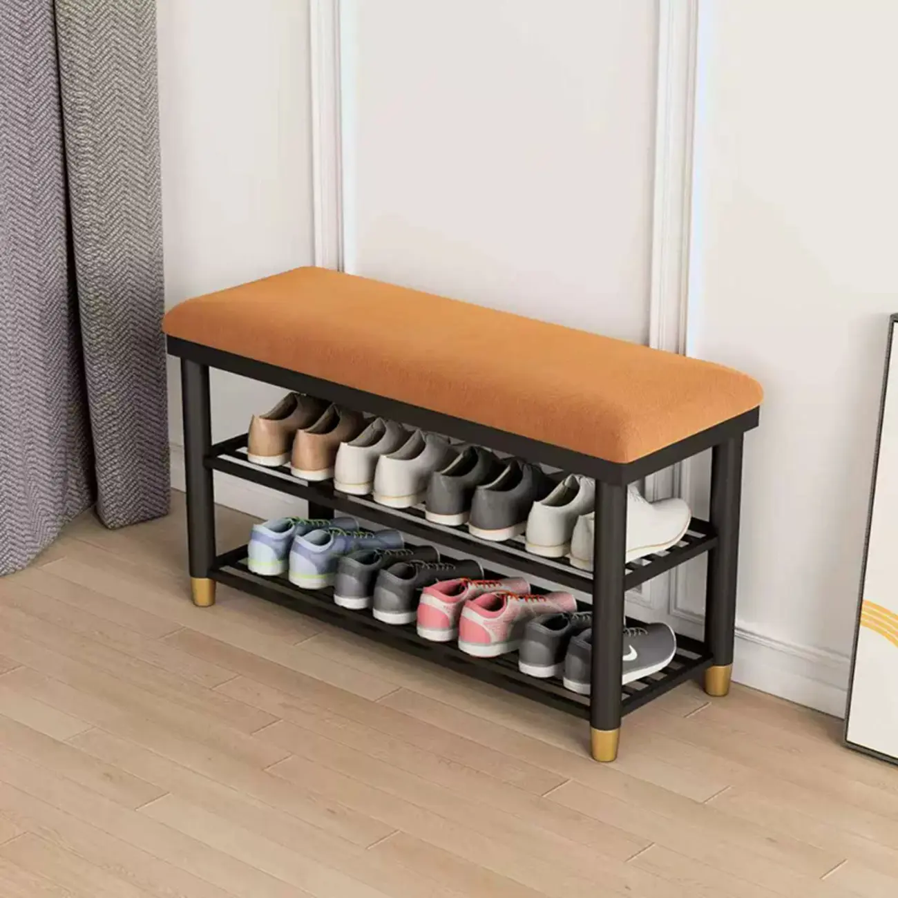 Modern Metal Entryway Shoe Storage Bench with Cushion Image - 3 | homeyfad