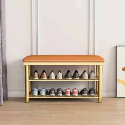 Modern Metal Entryway Shoe Storage Bench with Cushion Image - 5