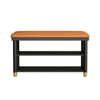Modern Metal Entryway Shoe Storage Bench with Cushion Image - 6